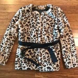 Velvet leopard coat with leather belt